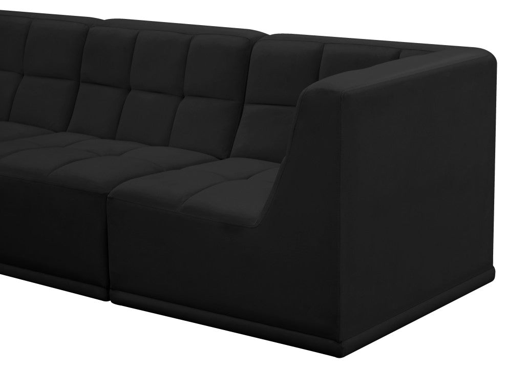Relax Velvet Upholstered 4-Piece Modular Sofa, Black