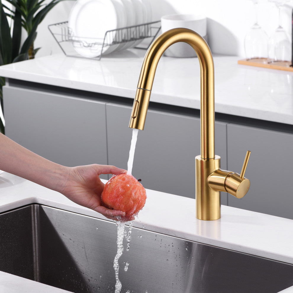 Luxier KTS21-T Single-Handle Pull-Down Sprayer Kitchen Faucet, Brushed Gold