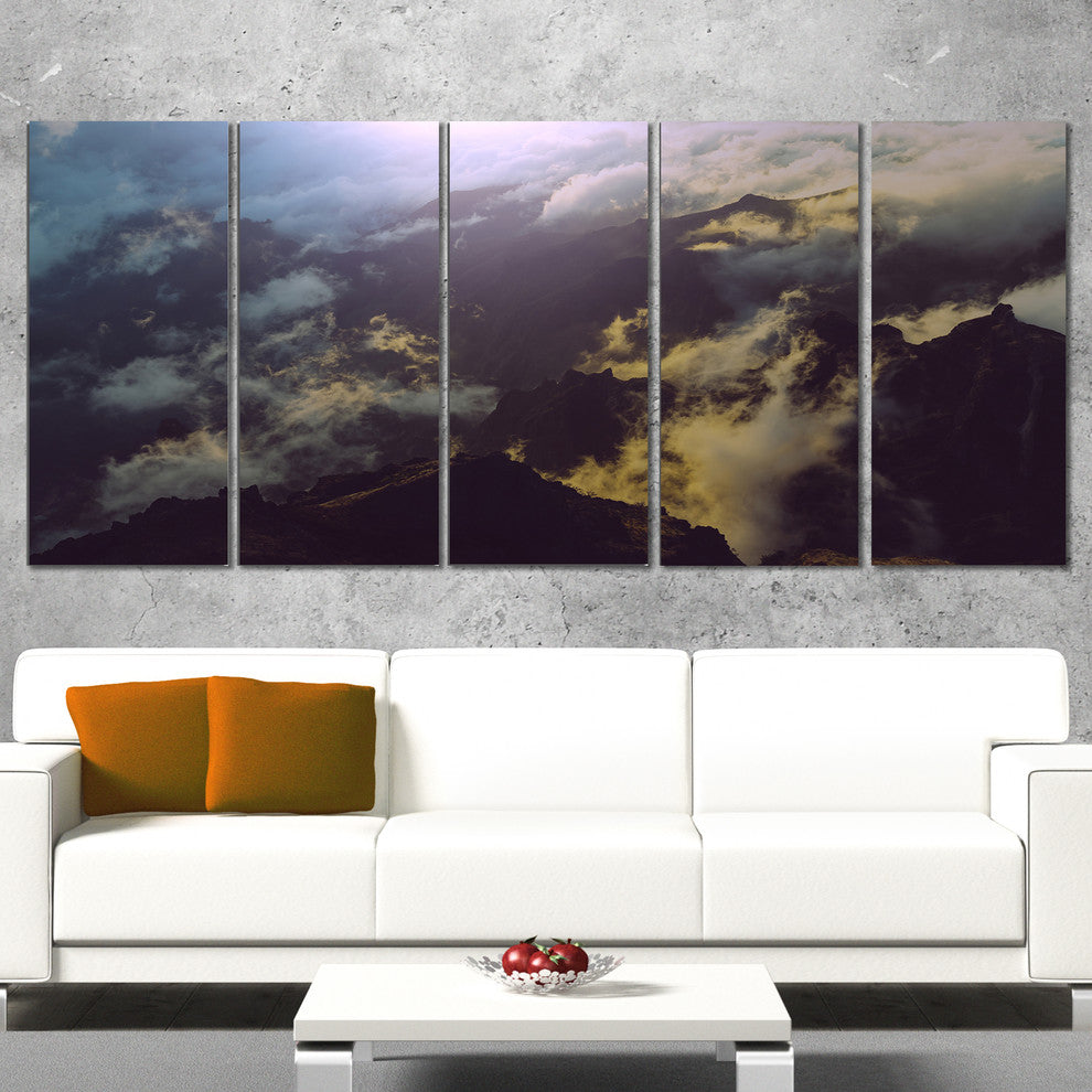 Mountain Above the Clouds View, Landscape Canvas Art Print, 60"x28", 5 Panels