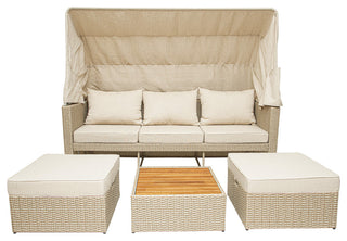 Outdoor Wicker Patio Sofa, Canopy and Ottoman Set