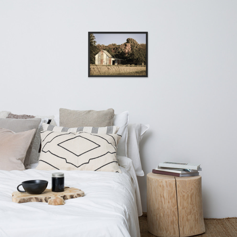 Patriotic Barn in Field Aged Effect Framed Photo Paper Wall Art Prints, Black, 18" X 24"