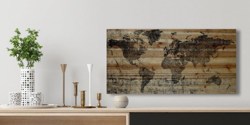 "Lost in the World" Painting Print on Natural Pine Wood, 24"x12"