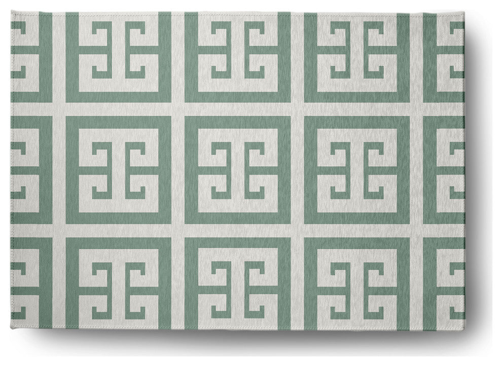Greek Key Patterned Chenille Rug