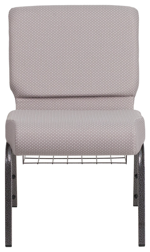 21''W Church Chair in Gray Dot Fabric with Book Rack-Silver Vein Frame