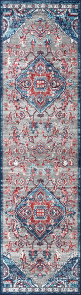 Modern Persian Vintage Medallion Red/Navy 2' x 8' Runner Rug
