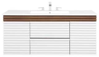 Render 48" Wall-Mount Bathroom Vanity, White Walnut White