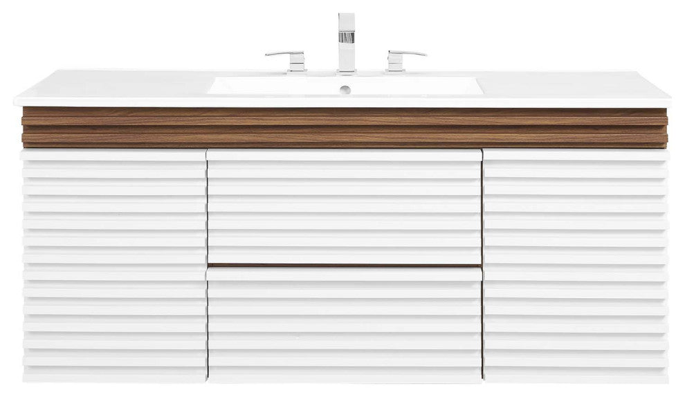 Render 48" Wall-Mount Bathroom Vanity, White Walnut White