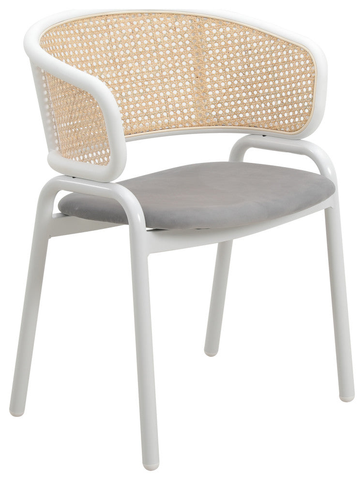 LeisureMod Ervilla Dining Armchair With White Steel Base Set of 2, Gray