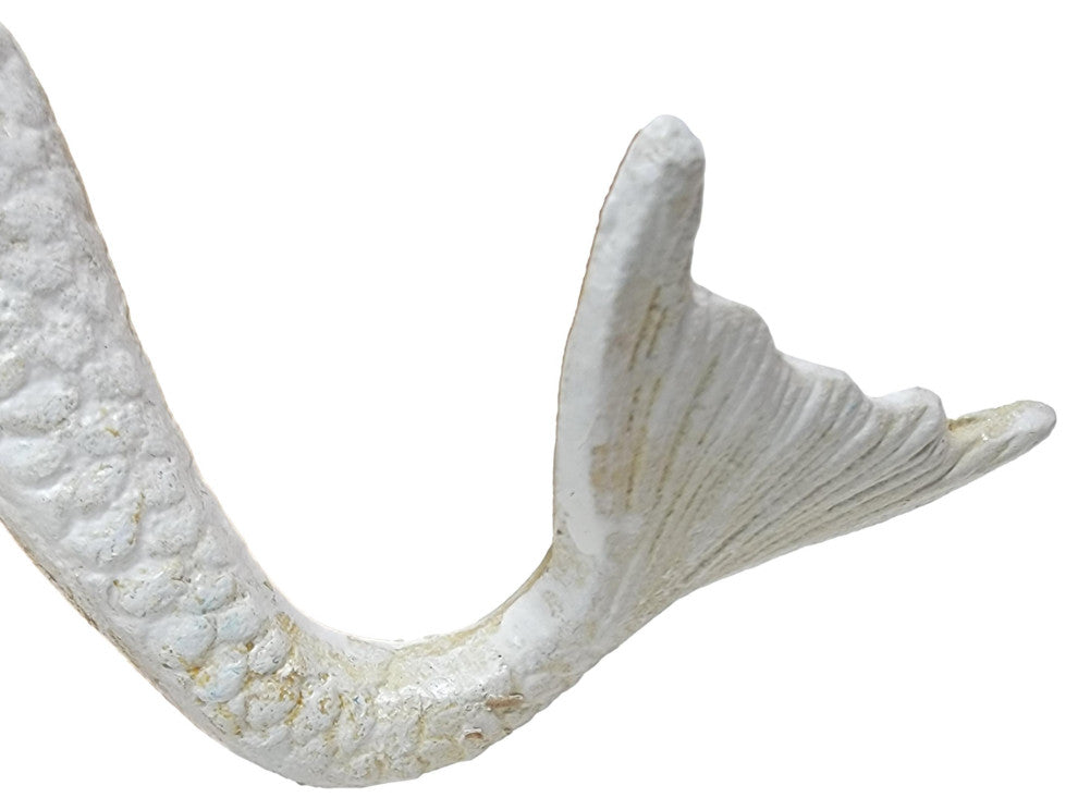 Coastal Mermaid Stocking Hanger Christmas Shelf Distressed White Iron 7 inch