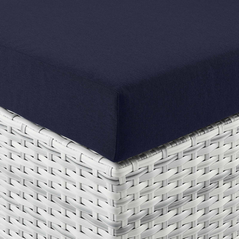 Lounge Chair Chaise, Rattan, Wicker, Gray Blue Navy, Modern, Outdoor Patio