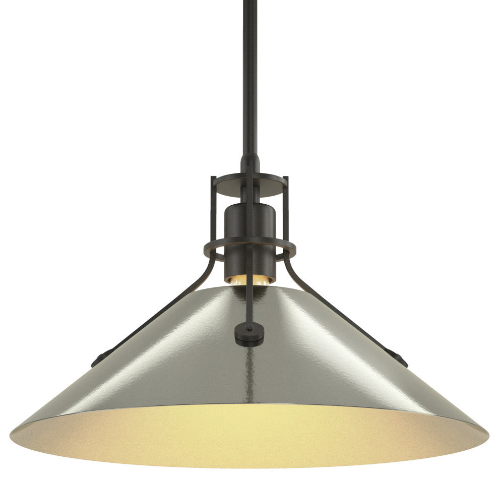Henry Medium Steel Shade Pendant, Black Finish, Sterling Accents
