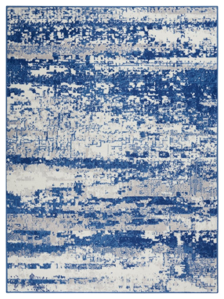 6' X 9' Blue And Ivory Ombre Dhurrie Area Rug