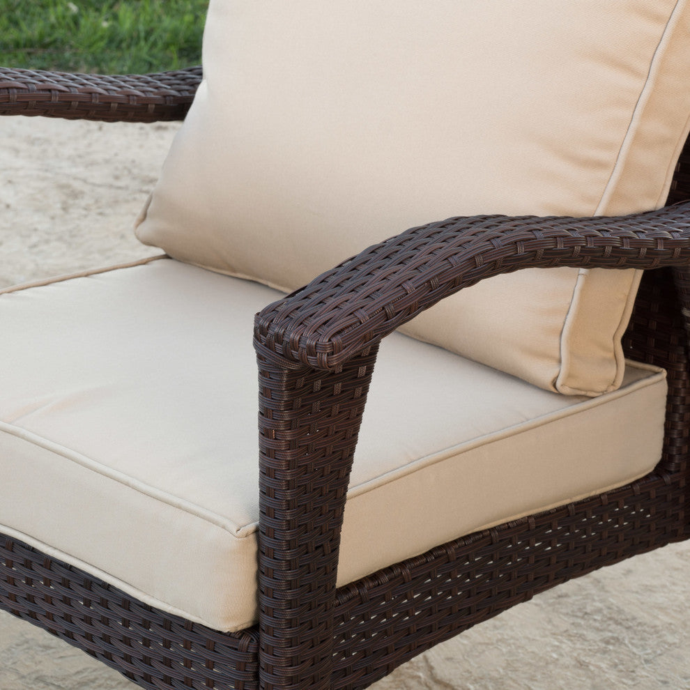 GDF Studio Bleecker Outdoor Brown Wicker Club Chair With Cushion, Set of 2, Brown