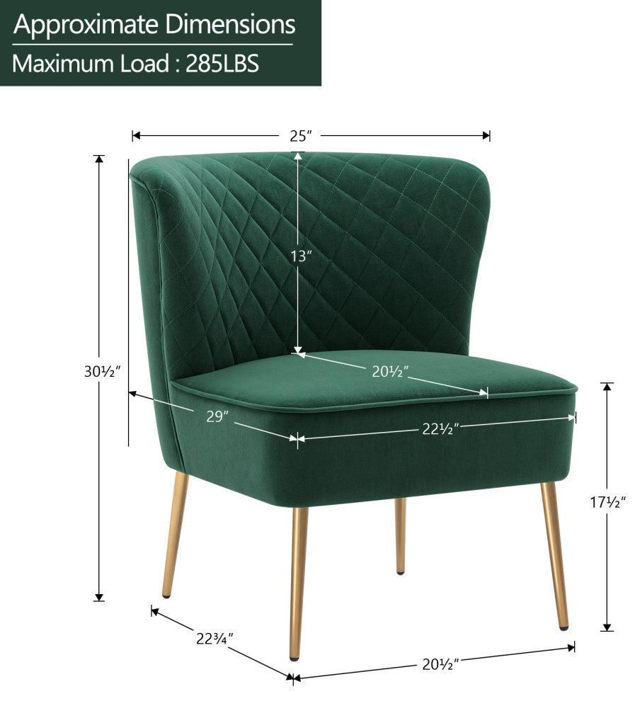 Diamond Stitched Bright Velvet Slipper Chair, Dark Green