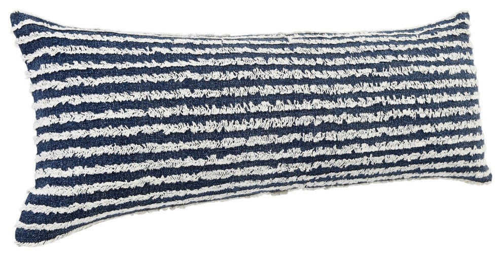 Ox Bay Hand-stitched Blue/White Stripe Organic Cotton Pillow Cover, 14"x36"