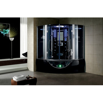 Valencia Steam Shower w/ Heated Massage Bathtub Whirlpool Hot Tub Sauna, Black