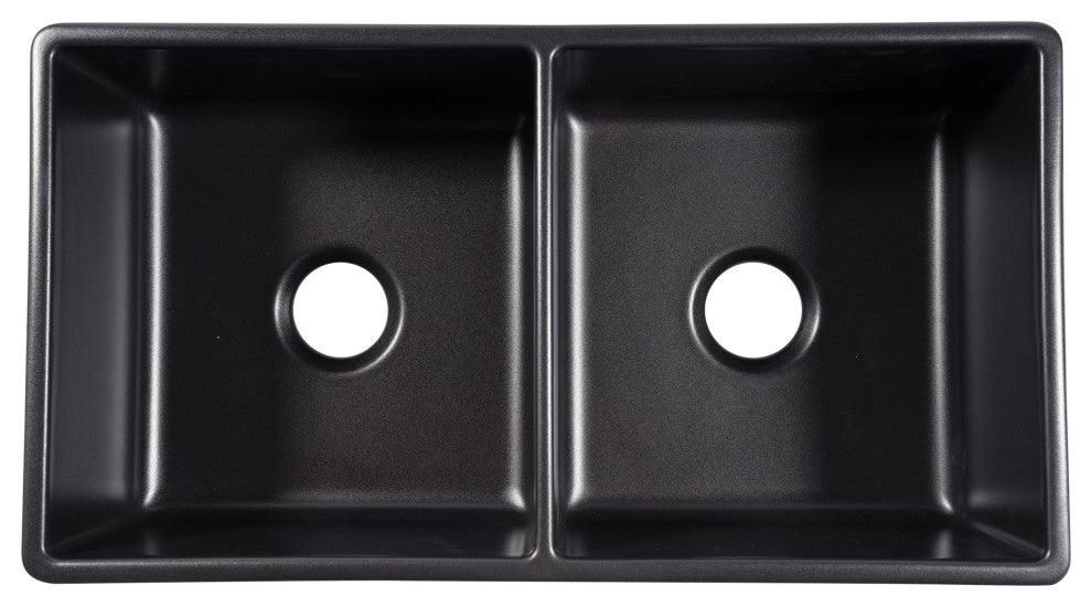 Austen Matte Black Fireclay 33" Double Bowl Farmhouse Undermount Kitchen Sink
