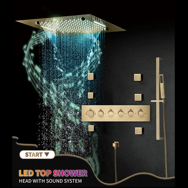 Led Musical Shower System With Hand Shower, Style 3 - Remote Control