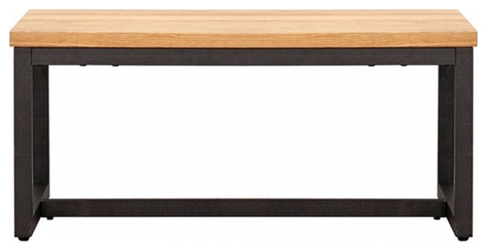 Rustic Natural Oak And Black Metal End Table