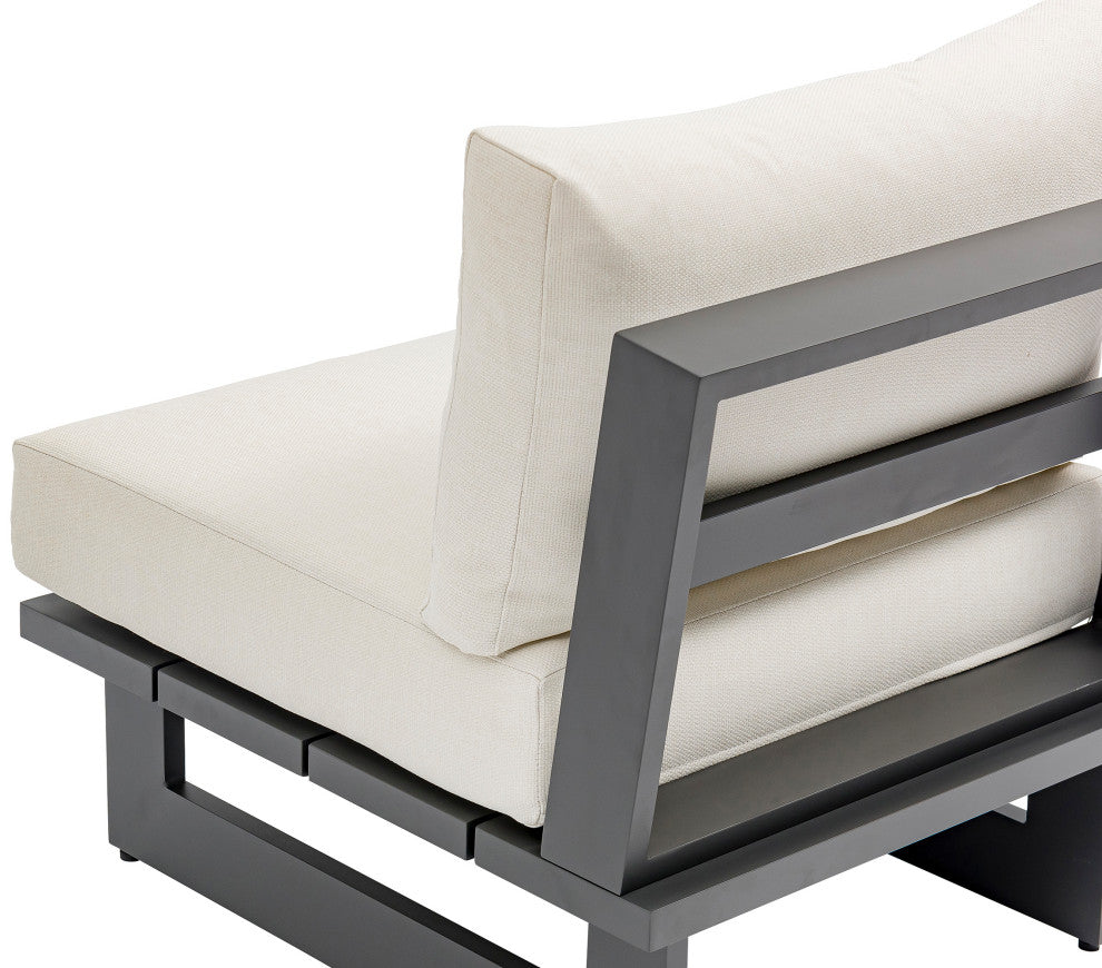 Maldives Outdoor Patio Armless Chair, Cream, Grey Frame