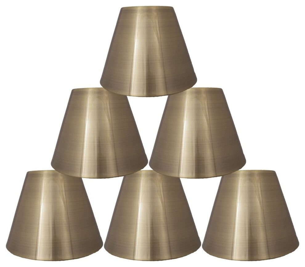 3x6x5" Metal Chandelier Lamp Shade, Set of 6, Antique Brass