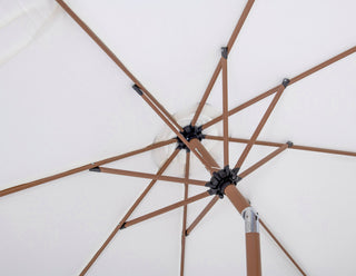 Fiji Patio Umbrella and Base, White, Teak Pole, Teak Cozumel Base