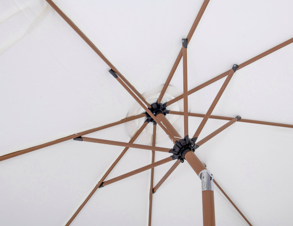 Fiji Patio Umbrella and Base, White, Teak Pole, Teak Cozumel Base