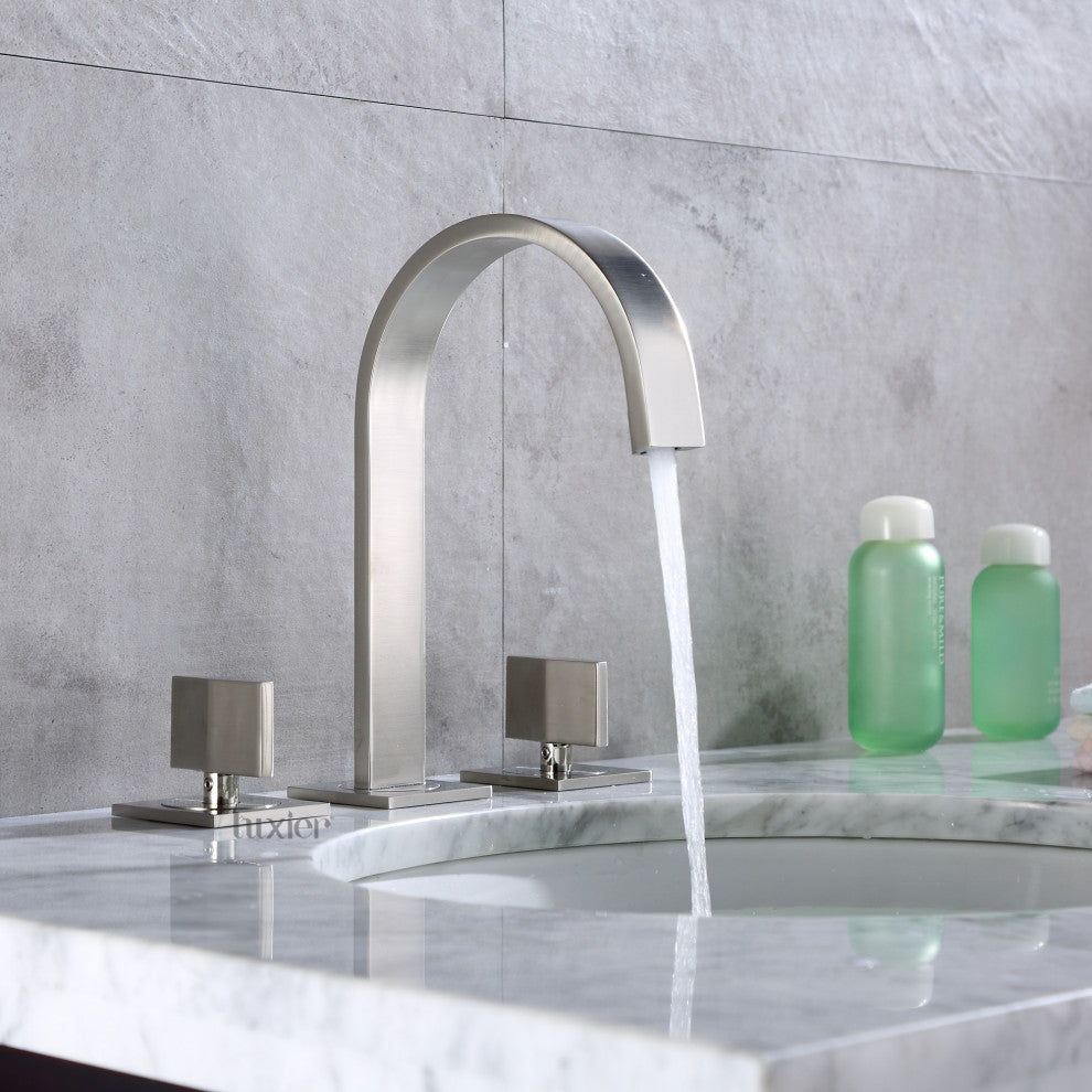 Luxier WSP05-T 2-Handle Widespread Bathroom Faucet with Drain, Brushed Nickel