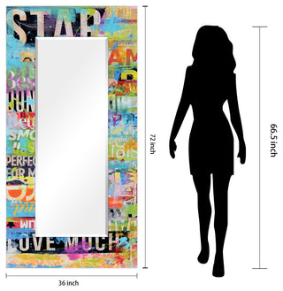 Metro Mix Rectangular Beveled Mirror on Free Floating Printed Tempered Art Glass