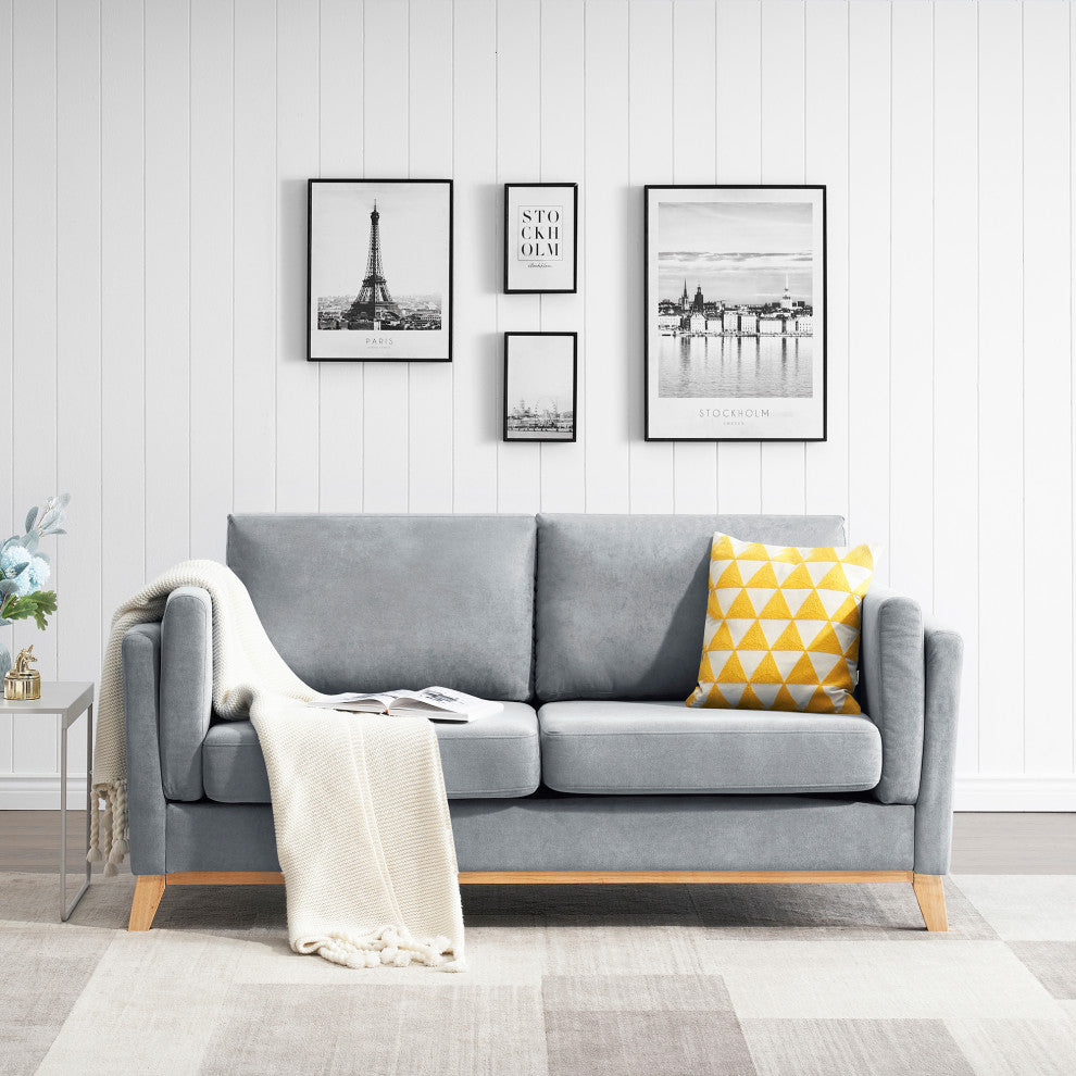 73" Chenille Fabric Tuxedo Arm Loveseat with Cushion, Grey, 73"