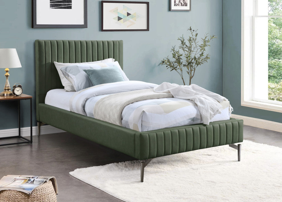 Gallo Vegan Leather Upholstered Bed, Green, Twin