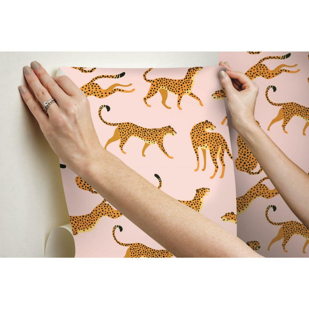 Pink & Orange Cheetah Cheetah Peel & Stick Wallpaper