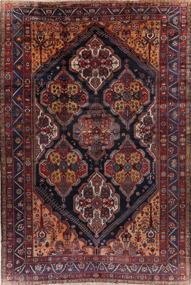 Consigned, Traditional Antique Oriental Handmade Persian Area Rug, Blue, 12x18