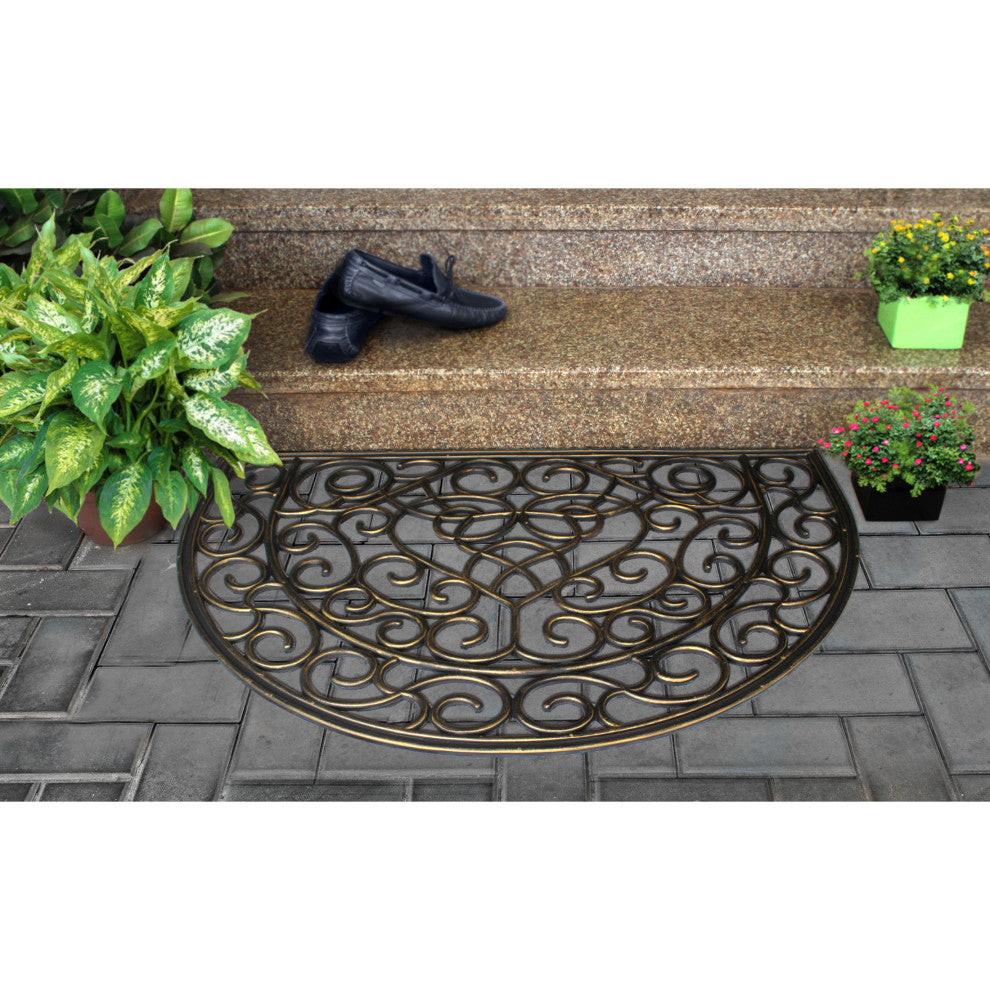 Gold Moulded Vines Half-round Rubber Doormat, 24"x36"