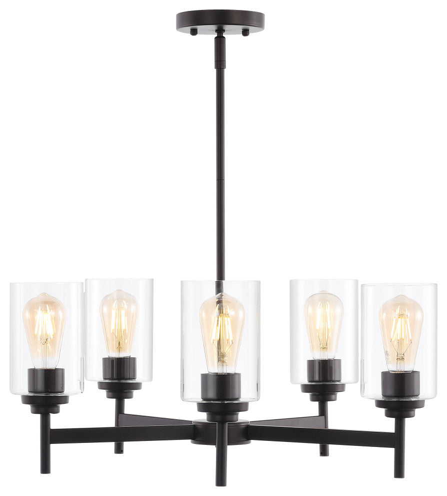 Orpheus 24" 5-Light Farmhouse Cylinder LED Chandelier, Oil Rubbed Bronze/Clear