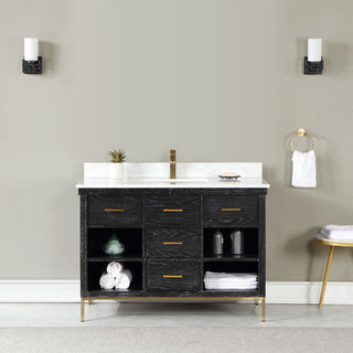 Kesia Black Oak Bathroom Vanity Set, 48", Without Mirror