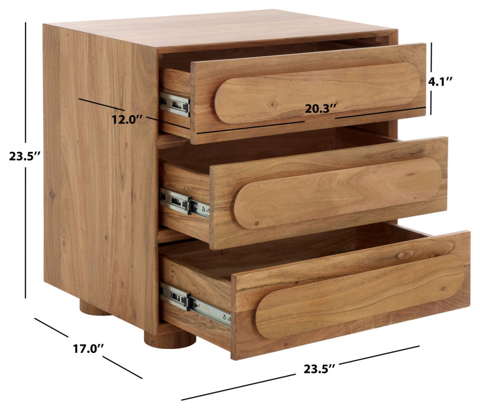 Safavieh Couture Lesliette 3 Drawer Nightstand, Natural