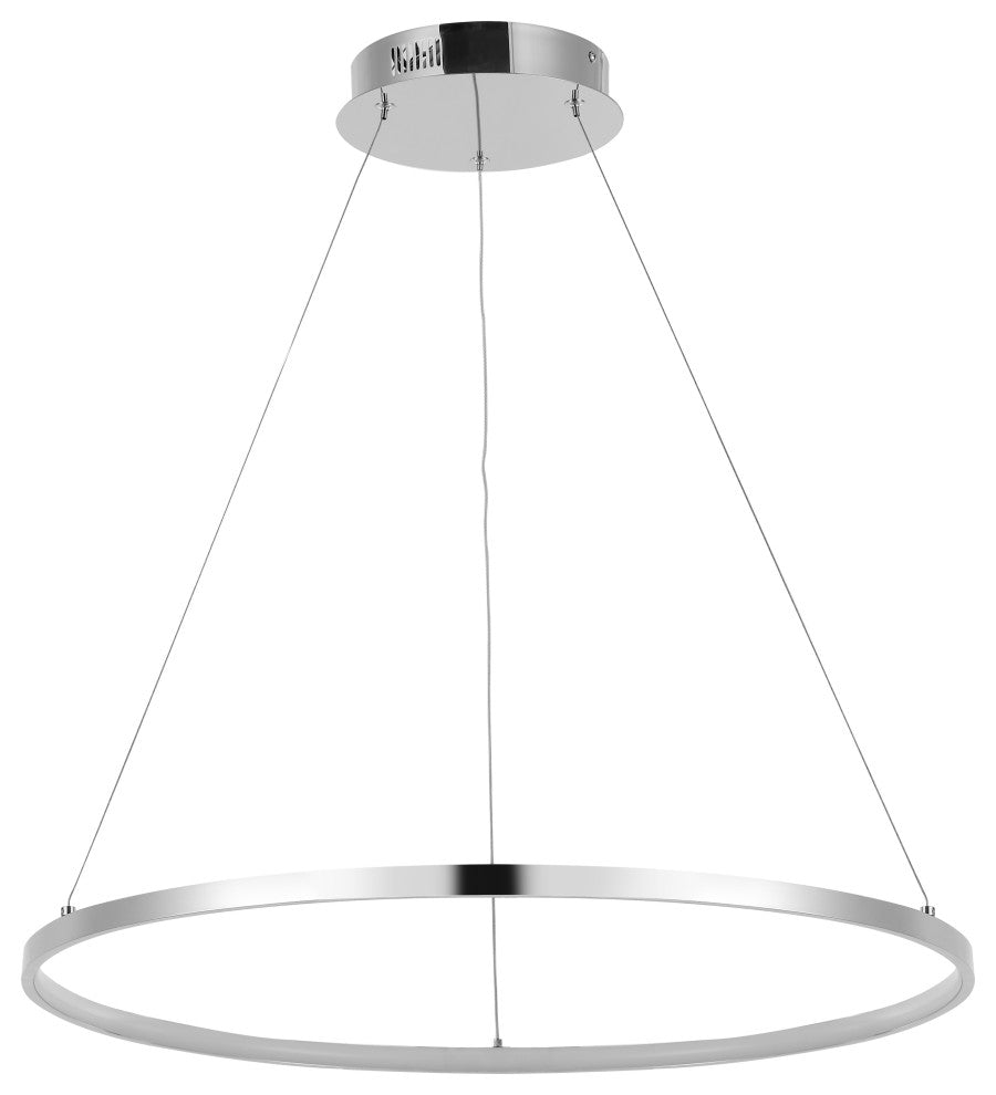 Circulo Metal Round Modern LED Pendant, Chrome, Width: 23.75"