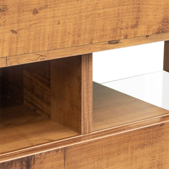 Walnut TV Stand with LED RGB Lights Flat Screen Particle Board TV Cabinet