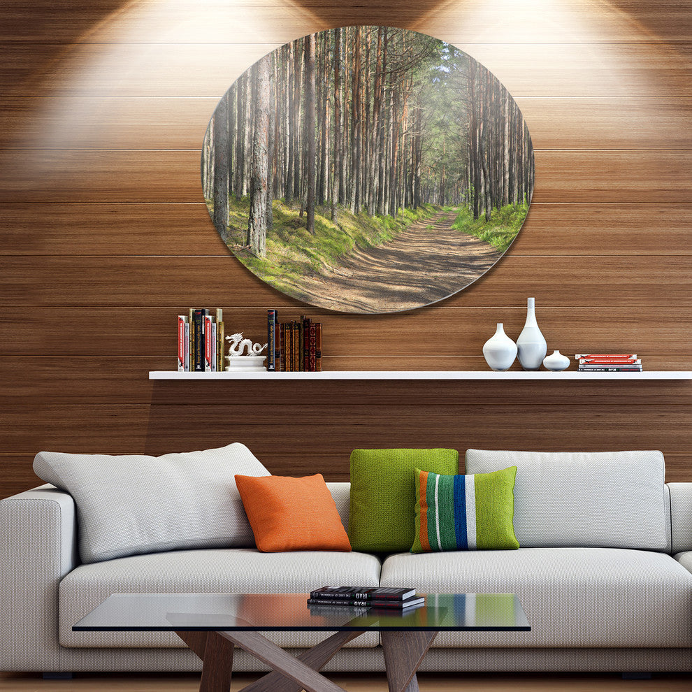 Beautiful Road Through Thick Woods, Modern Forest Round Wall Art, 11"