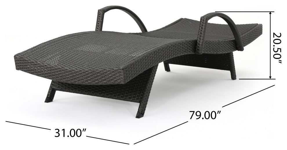 GDF Studio Soleil Outdoor Gray Wicker Arm Chaise Lounges, Set of 2