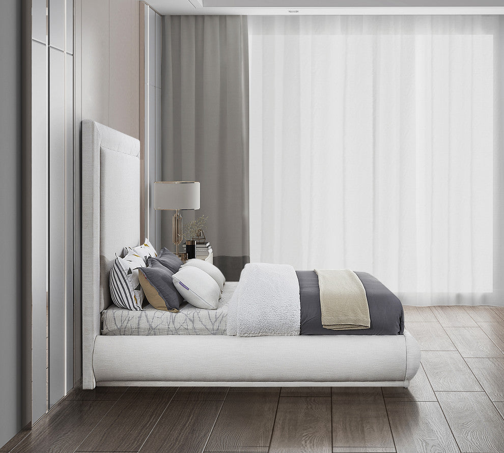 Brooke Linen Textured Fabric Upholstered Bed, Cream, Queen