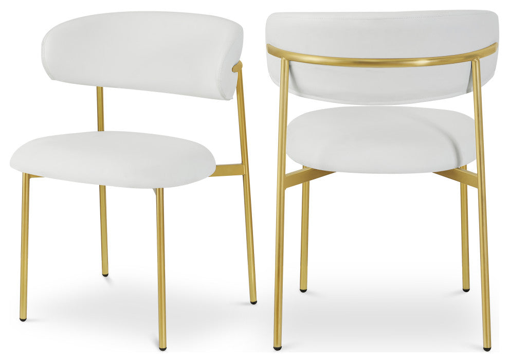 Lupita Vegan Leather Dining Chair, Set of 2, White, Brushed Gold Finish