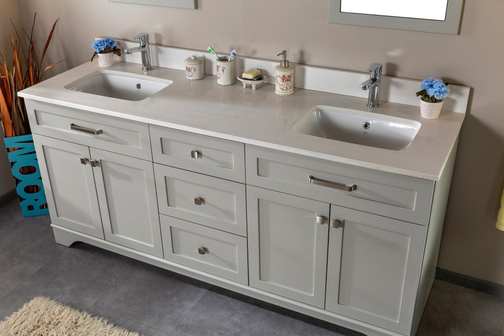 Livia Collection 72" Bathroom Vanity With Sink, Mirror, Countertop, Gray