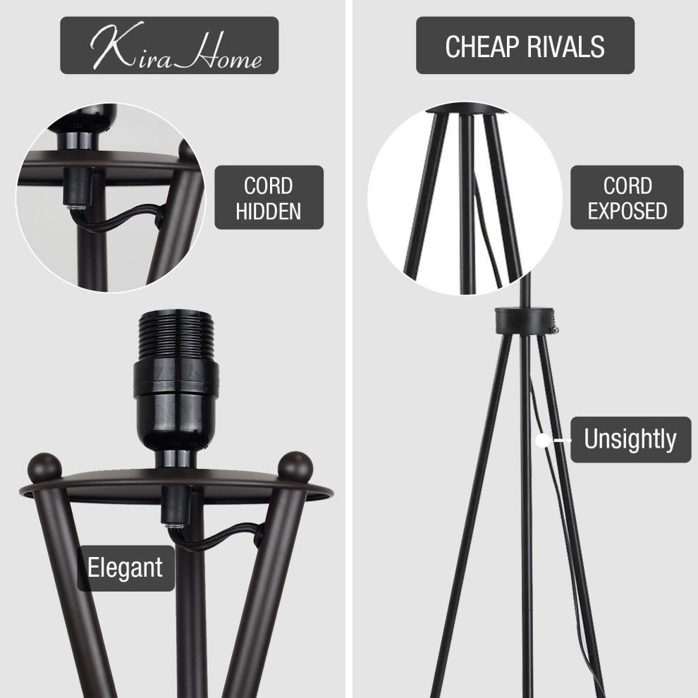 Kira Home Sadie 60" Tripod LED Floor Lamp, 9W bulb (/), Honey Beige Drum Shade