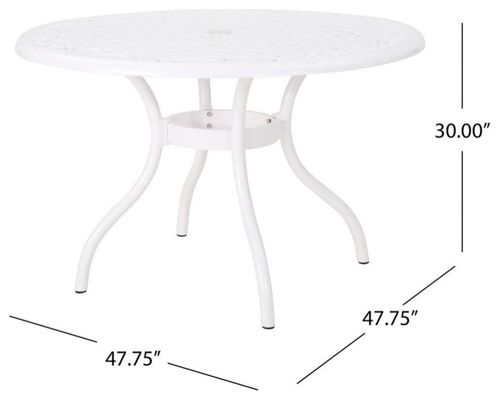 GDF Studio Simon Outdoor Aluminum Round Dining Table, White