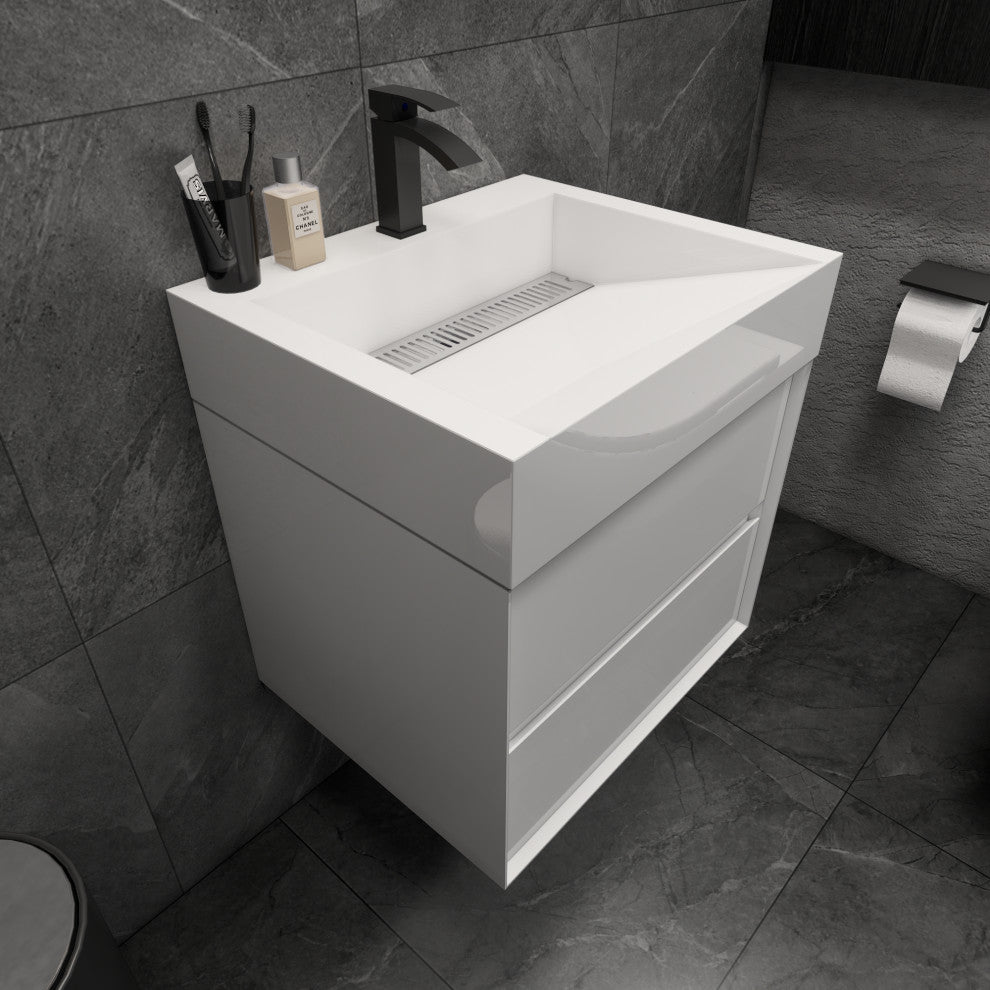 MAX 24" Floating Bath Vanity With Acrylic Sink, Gloss White