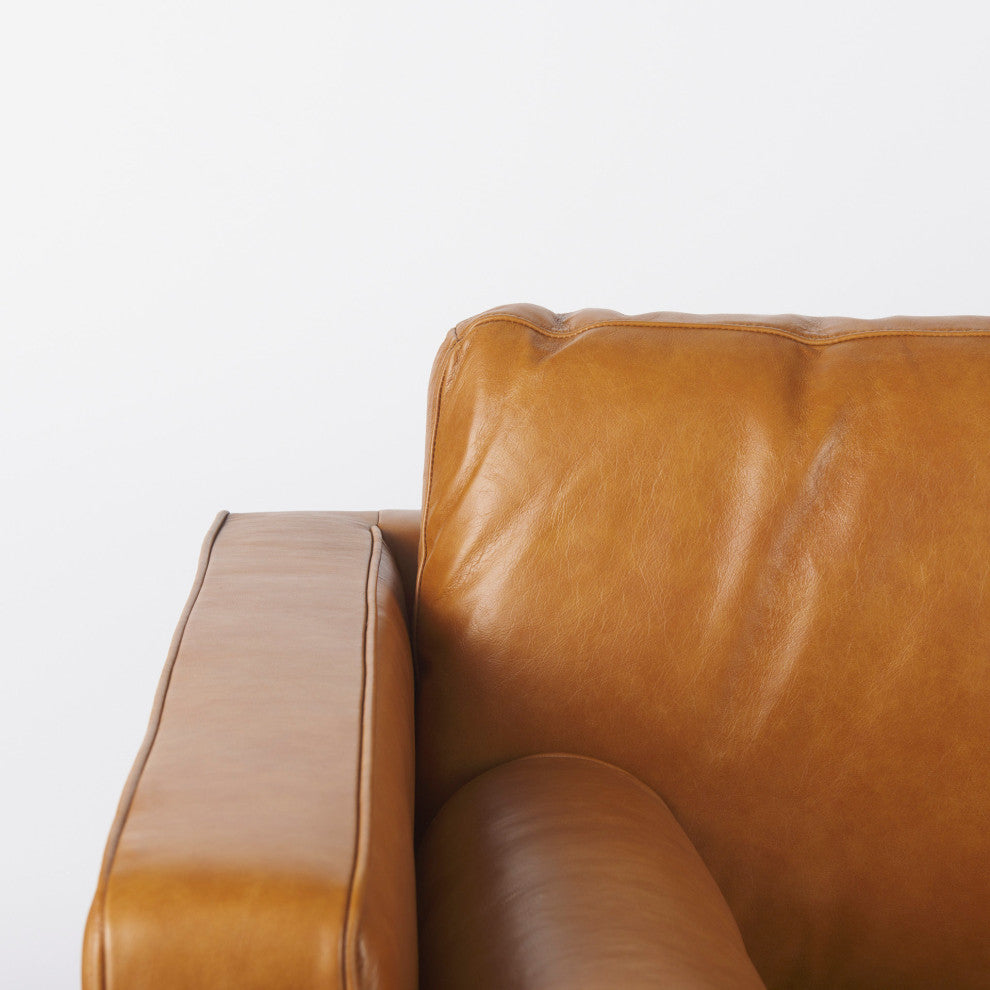 Svend 65Lx38Wx34H Tan Leather Love Seat Sofa