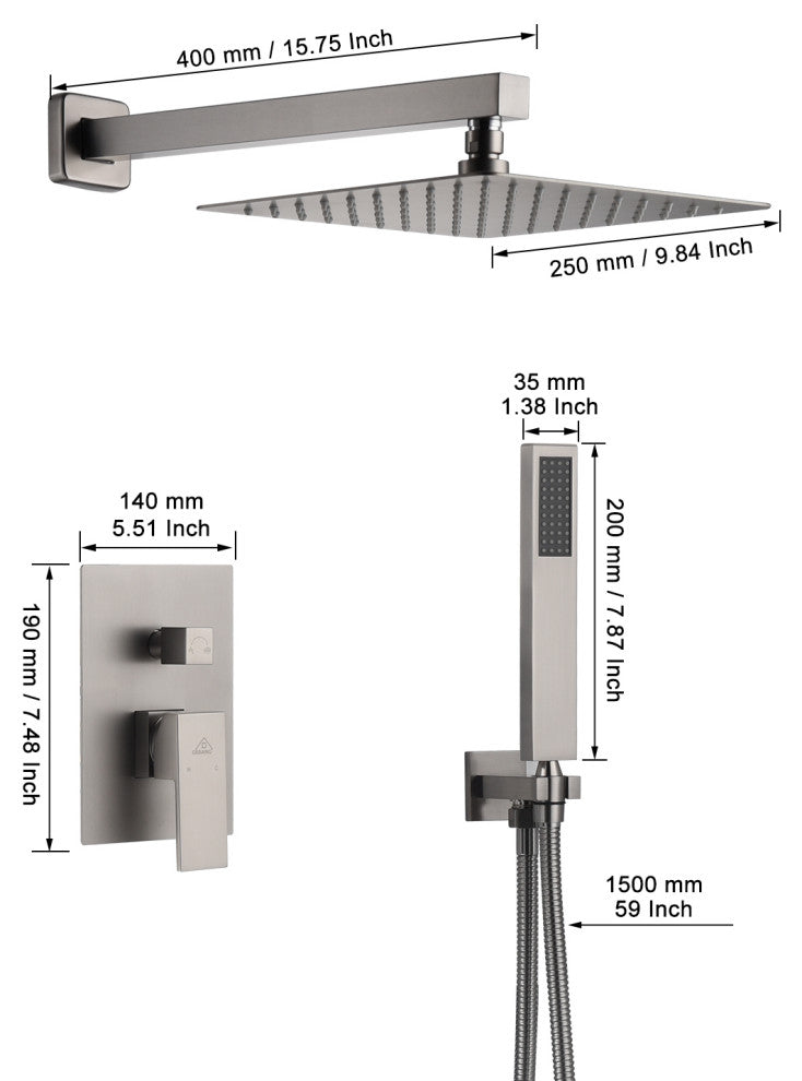 CASAINC 10 Inch Rain Shower Head with Handheld Spray Dual Head Shower System, Brushed Nickel
