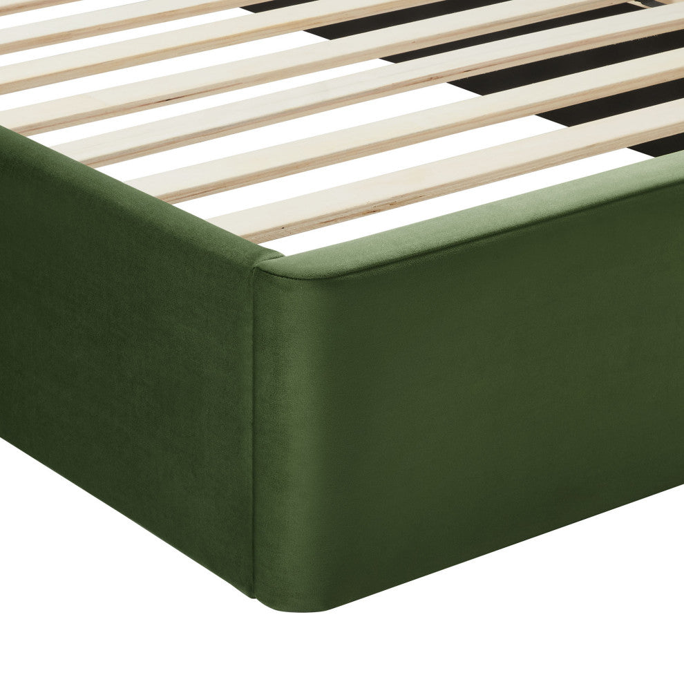 Solana Arched Performance Velvet King Platform Bed, Moss Green